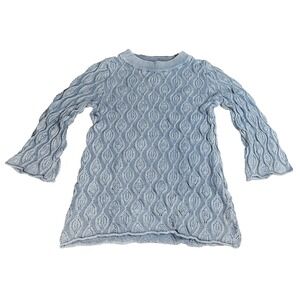 PBJ Blues Cable‎ Knit Sweater XL Light Blue Flared Sleeve Ramie Cotton Blend